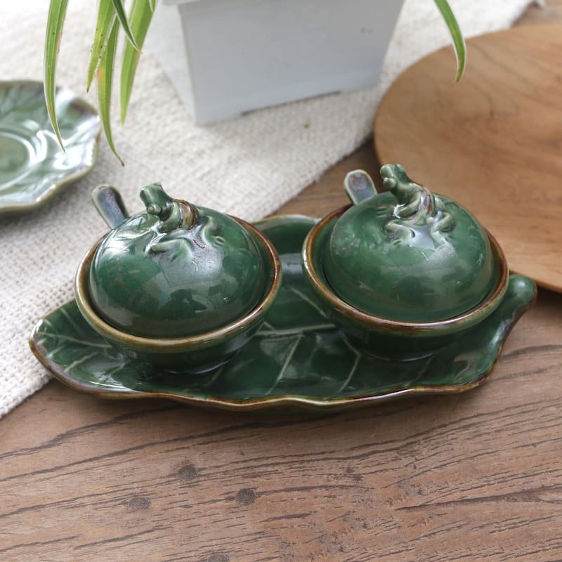 Novica Handmade Little Frogs Ceramic Condiment Set (5 Pcs)