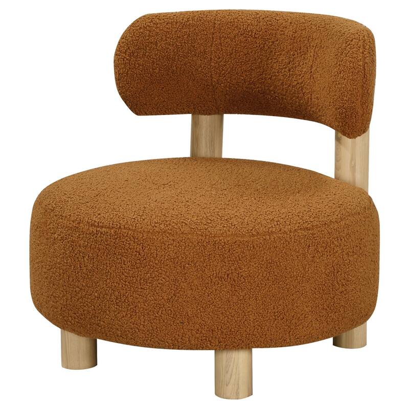 Zona Accent Chair, Barrel Back, Orange Boucle Fabric and Brown Wood