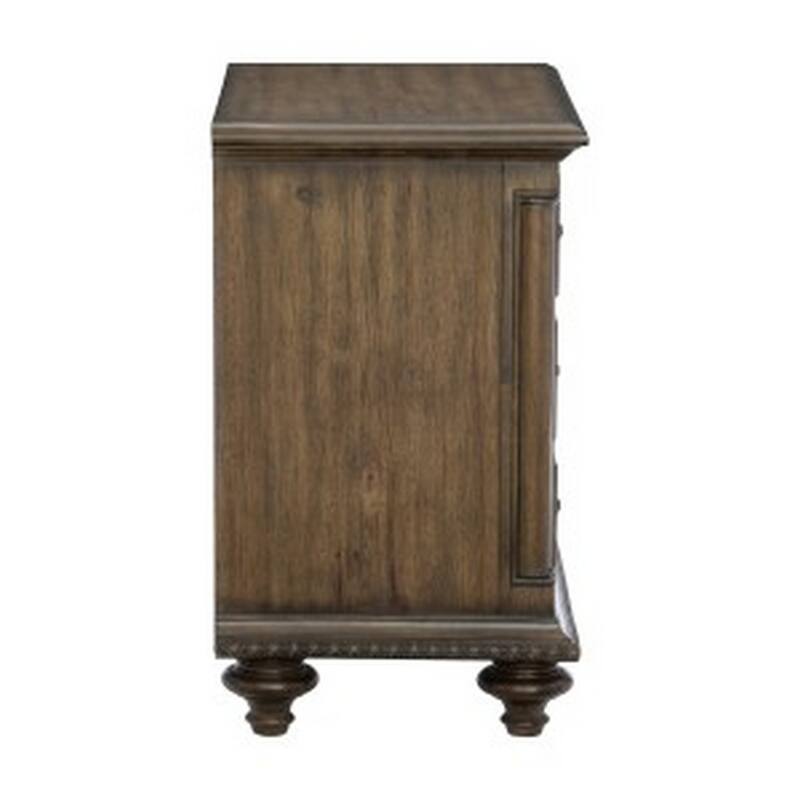 Danya 29 Inch 3 Drawer Nightstand, Metal Drop Handles, Turned Legs, Brown