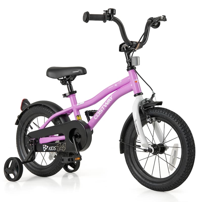 Purple Adjustable Toddler Bicycle Steel Frame and Dual Brakes Enclosed Chain Guard Training Wheels