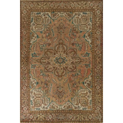 Geometric Heriz Persian Antique Area Rug Handmade Bedroom Wool Carpet - 7'7"x 10'9"