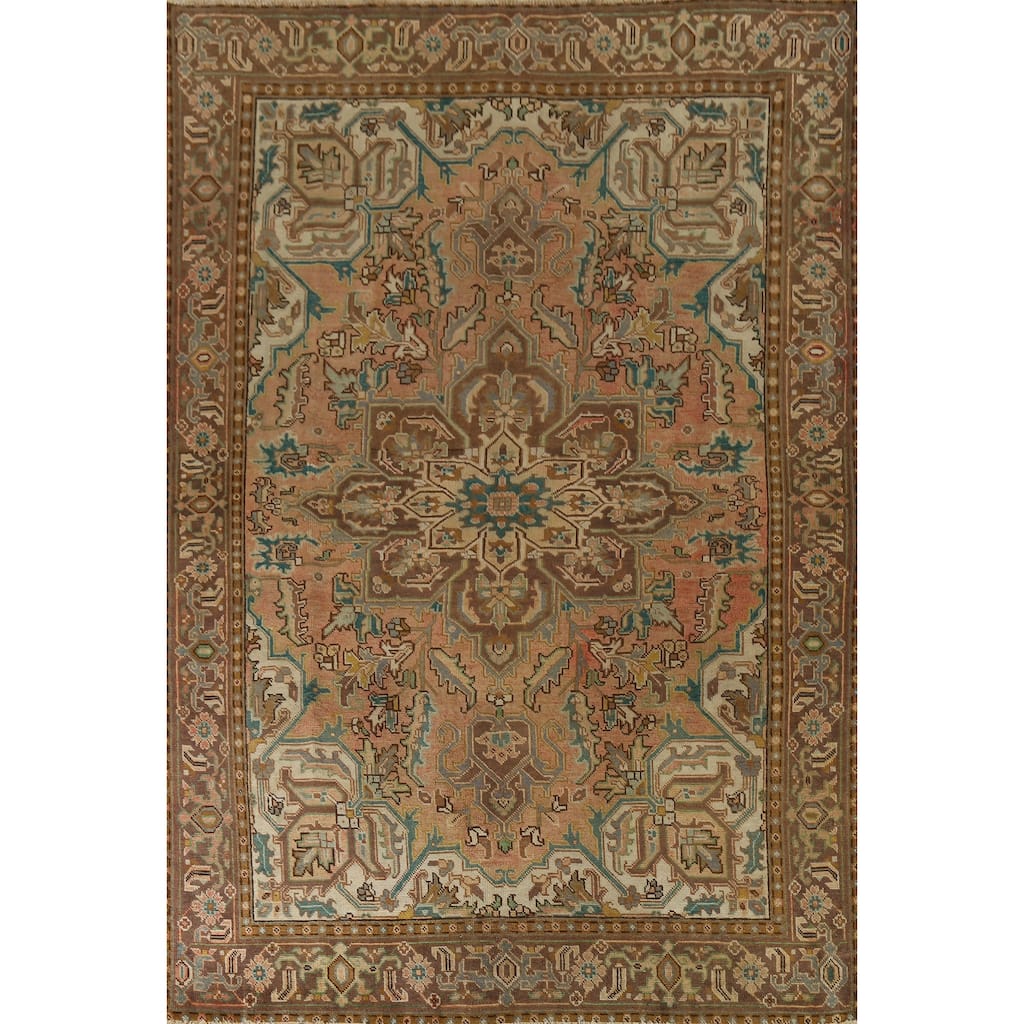 Geometric Heriz Persian Antique Area Rug Handmade Bedroom Wool Carpet - 7'7"x 10'9"