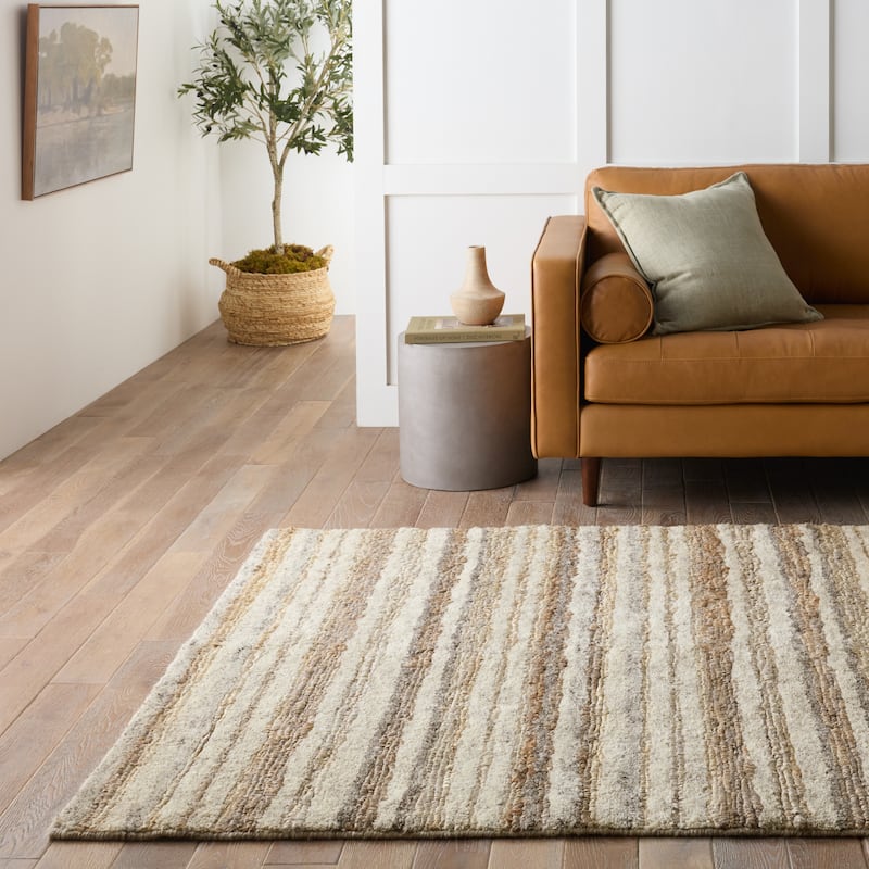 Alvaro Handmade Striped Cream/ Gray Area Rug