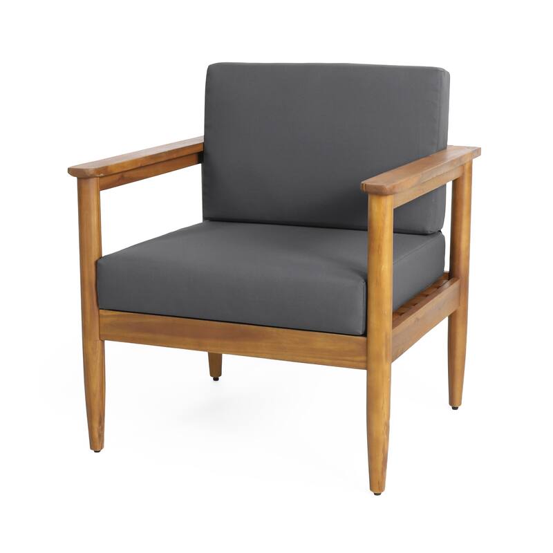 Roomfitters Mid-Century Acacia Wood Outdoor Lounge Chair with Cushions, Weather-Resistant, Grey