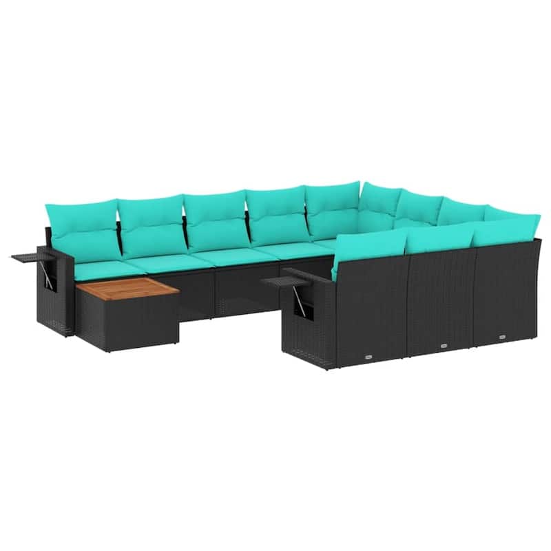 vidaXL 11 Piece Patio Sofa Set with Cushions Black Poly Rattan - 24.4 x 24.4 x 27.2