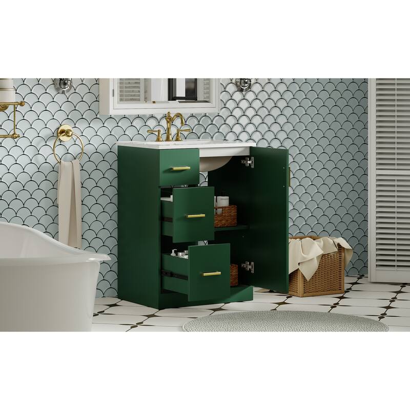 GDFStudio - Elmbrook Modern Bathroom Vanity with Ceramic Sink and 2 Storage Drawers & Soft-Closing Door - 24'W