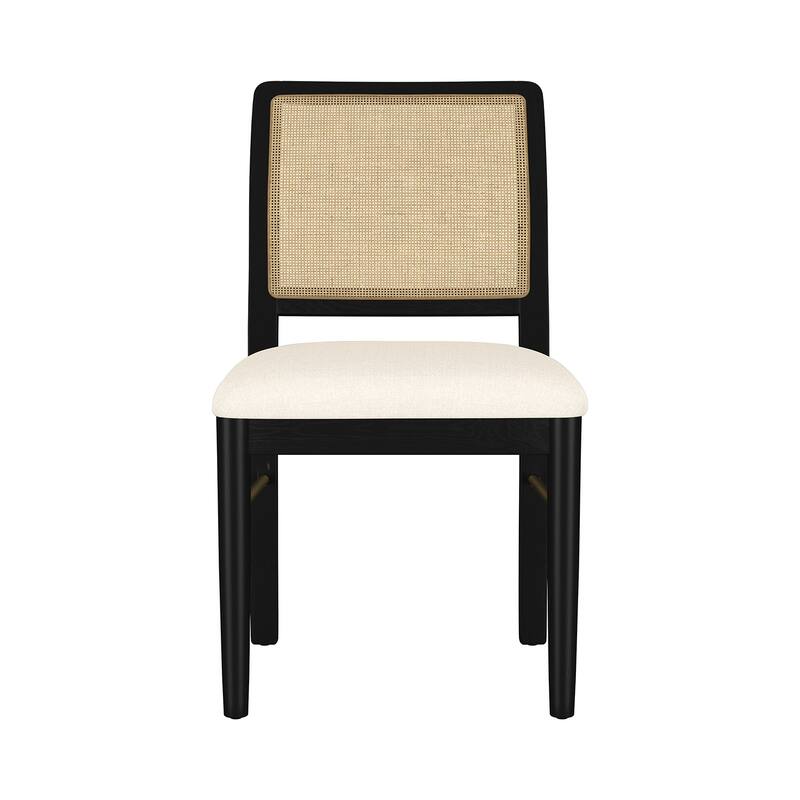 Set of 2 Upholstered Dining Side Chairs with Cane Backrest