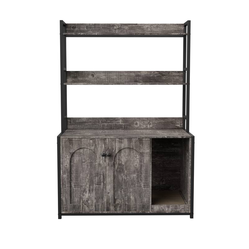 Cat Litter Box Cabinet with 3-Tier Storage, Hidden Litter Box Enclosure, Pet Storage Cabinet with Scratch Pad