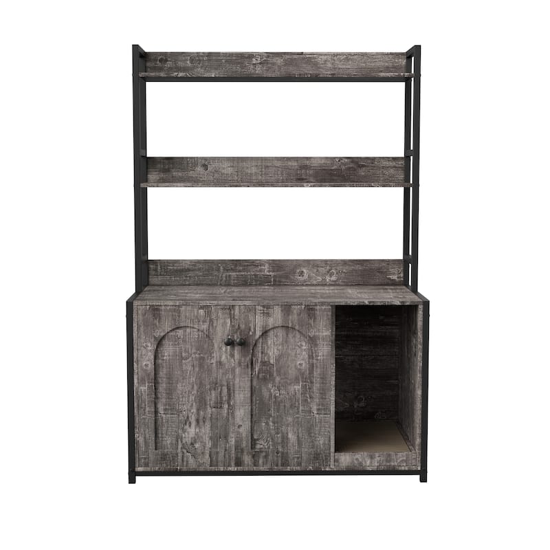 GDF Studio - Large Cat Litter Box Enclosure with Shelf Storage and Scratch Pad