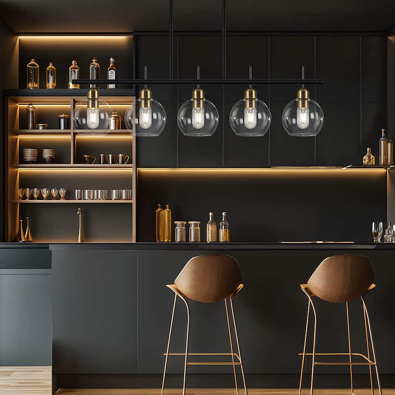 Starsky 5-Light Modern Kitchen Island Linear Pendant Light with Clear Globe Glass Shades