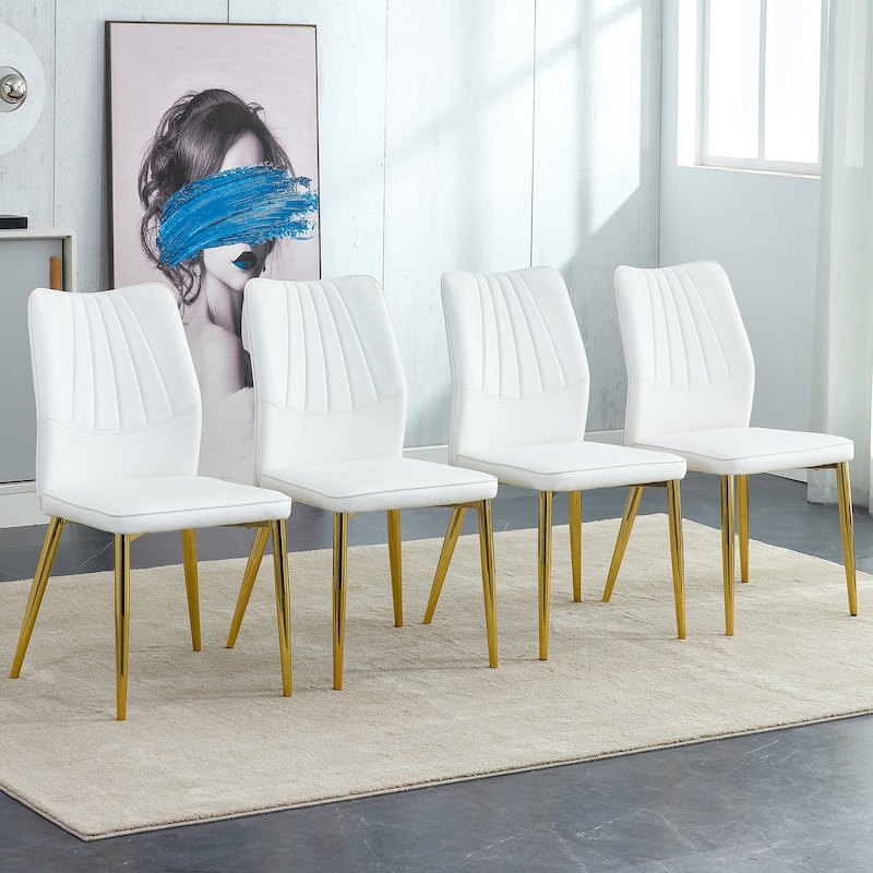 4 dining chairs A medieval chair made of PU material with soft cushions,equipped with golden metal legs Suitable for restaurants