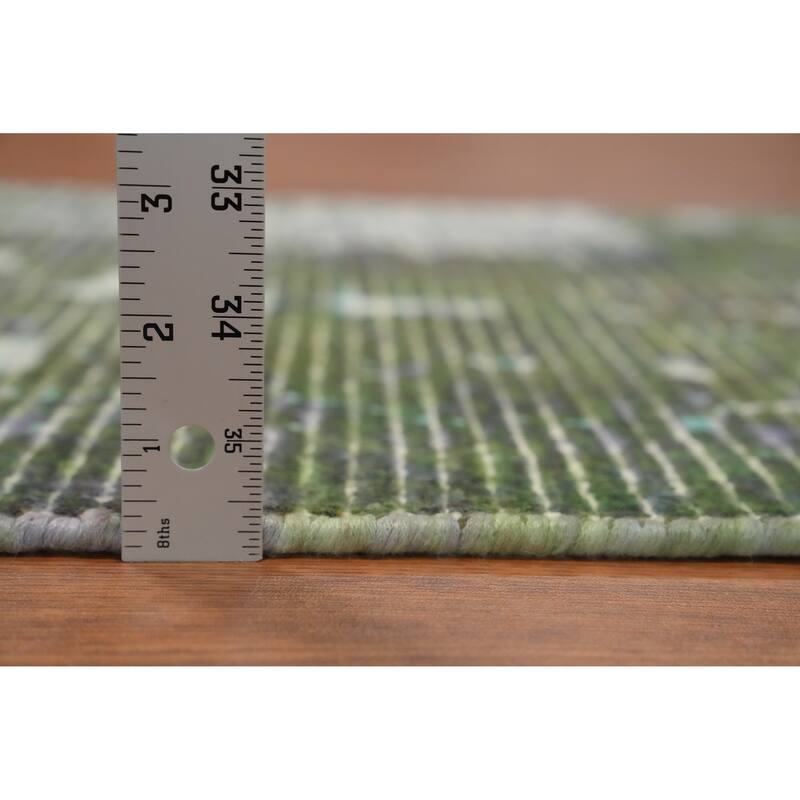 Hand Knotted Oriental Viscose Silk Carpet Modern Abstract Green Abstract Area Rug - 4' 0'' X 2' 0''