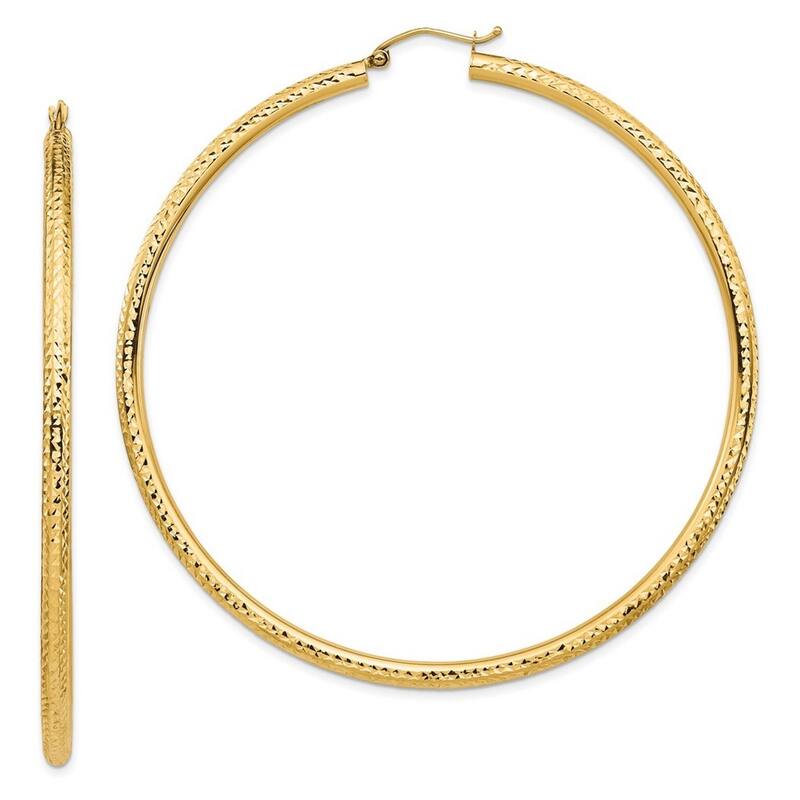 Curata 10k Yellow Gold Lightweight Sparkle Cut Hoop Earrings - 71.8x70mm