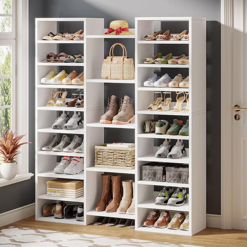 14-Tier Shoe Rack, 46 Pairs Freestanding Tall Entryway Shoe Organizer - White