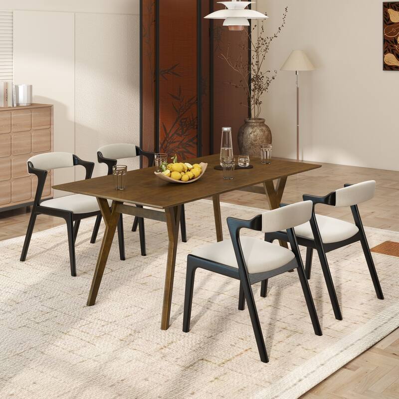 Roundhill Furniture Lavin Modern 5-Piece Dining Set, Walnut Finished Dining Table with 4 Chairs