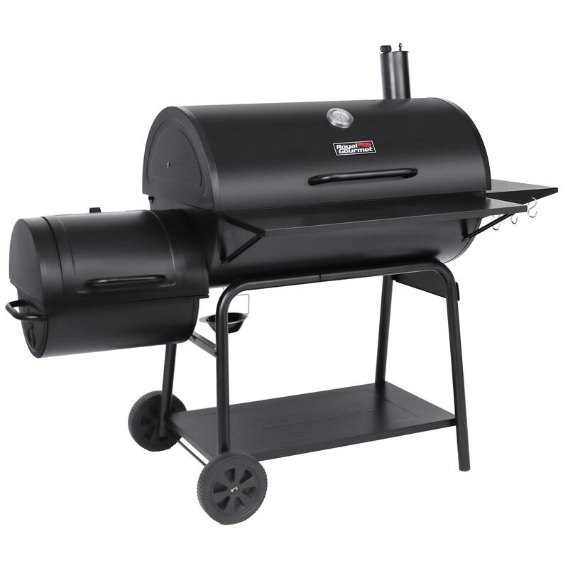 Royal Gourmet Charcoal Barrel Grill with Offset Smoker, Black