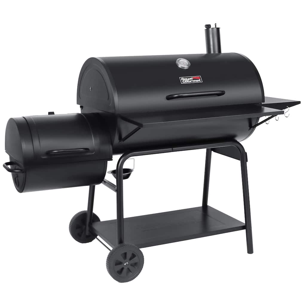 Royal Gourmet Charcoal Barrel Grill with Offset Smoker, Black