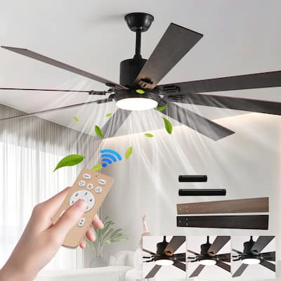 72" Walnut LED Ceiling Fan Light with 8 Wooden Blades,Remote Control,Adjustable Color Temperature(Silent/6-Speed/DC Motor)