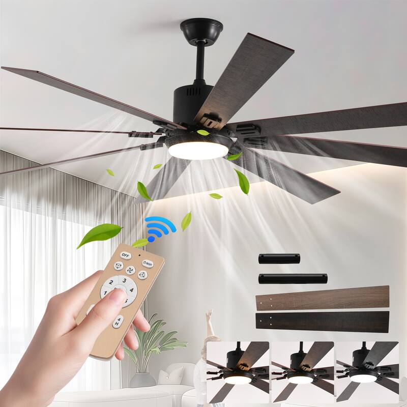 8 Wooden Blades LED Ceiling Fan Light with Adjustable Brightness & Color Temperature, Remote Control, Reversible DC Motor