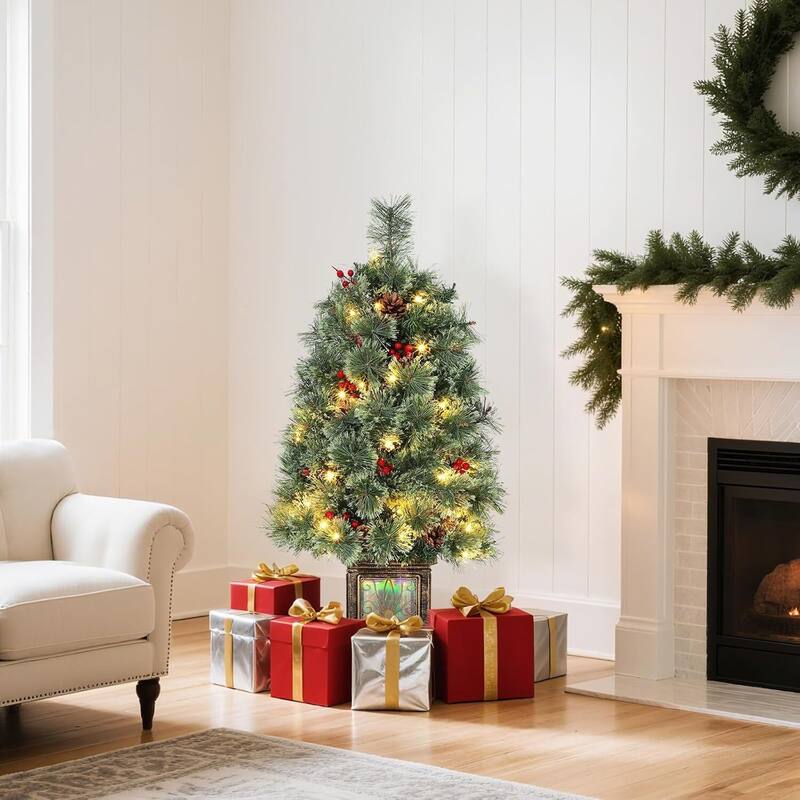 3ft Tabletop Pre-Lit Artificial Small Christmas Tree with Lights