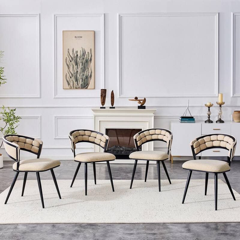 Set of 2 Velvet Dining Chairs with Black Legs, Modern Upholstered Accent Chairs