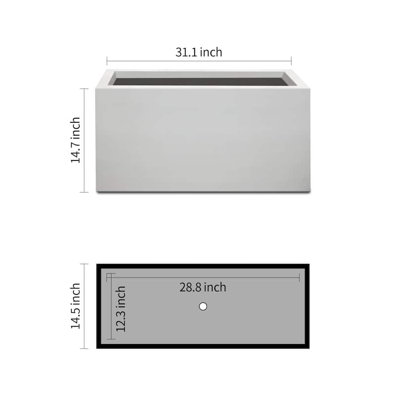 Kante Rectangular Lightweight Pure White Concrete Metal Indoor Outdoor Planter Pot, w/ Drainage Hole for Patio, Home and Garden