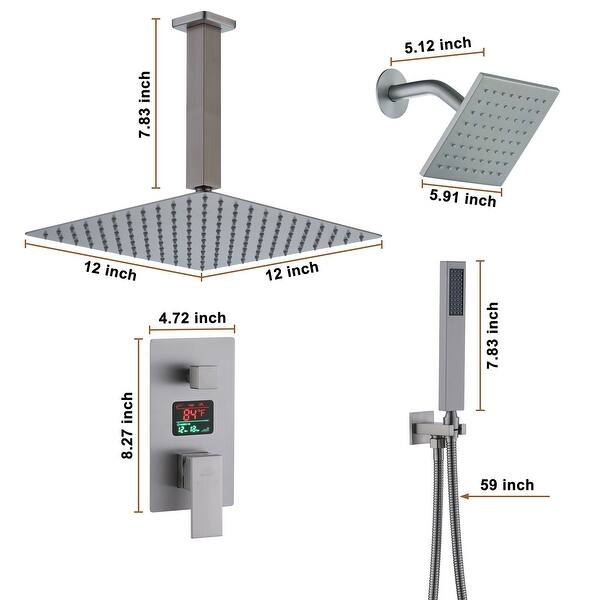 CASAINC Dual Heads 12 Inch Ceiling Mounted Square Shower Head Shower ...