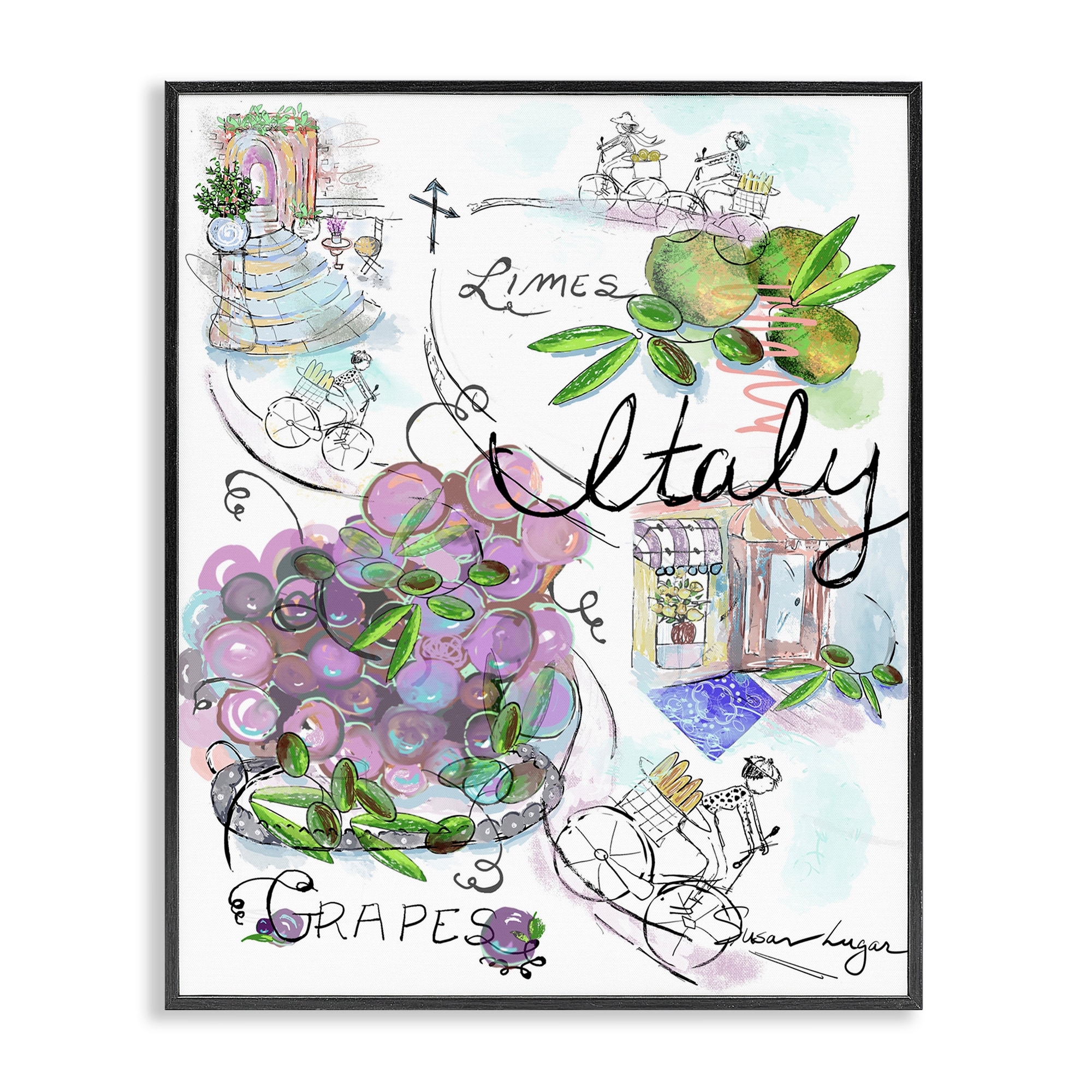 Stupell Italy Sketch Grapes & Bistro Framed Giclee Art Design By Susan Lugar
