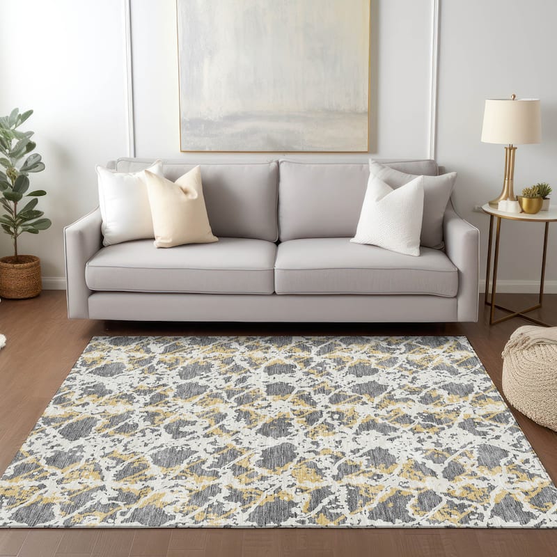 Machine Washable Indoor/ Outdoor Abstract Modern Chantille Rug