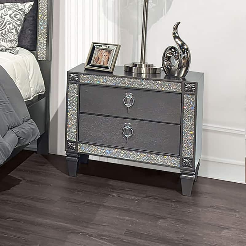 Furniture of America Welen Glam Grey Wood 2-Drawer Nightstand - Grey