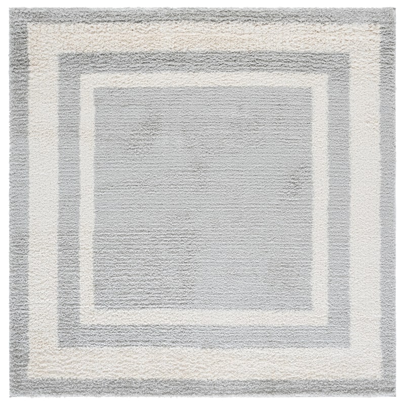 SAFAVIEH Gemma Shag Elmine Border Plush Thick Rug - 6'7" Square - Grey/Ivory
