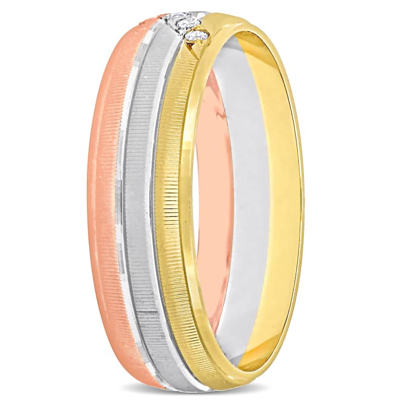 Miadora 6 mm Mens Textured Wedding Band in 10k 3-Tone Yellow White and Rose Gold