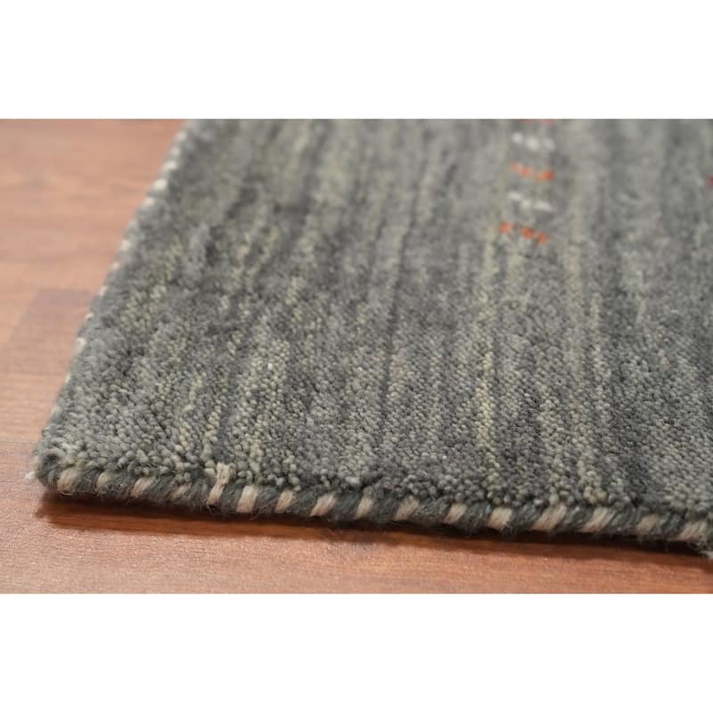 Hand Knotted Oriental 100% Wool Carpet Tribal Animal Pictorial Greys & Charcoal Gabbeh Area Rug - 7' 3'' X 5' 2''