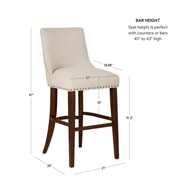 Linon Allard Beige Upholstered 31.5-Inch Barstool