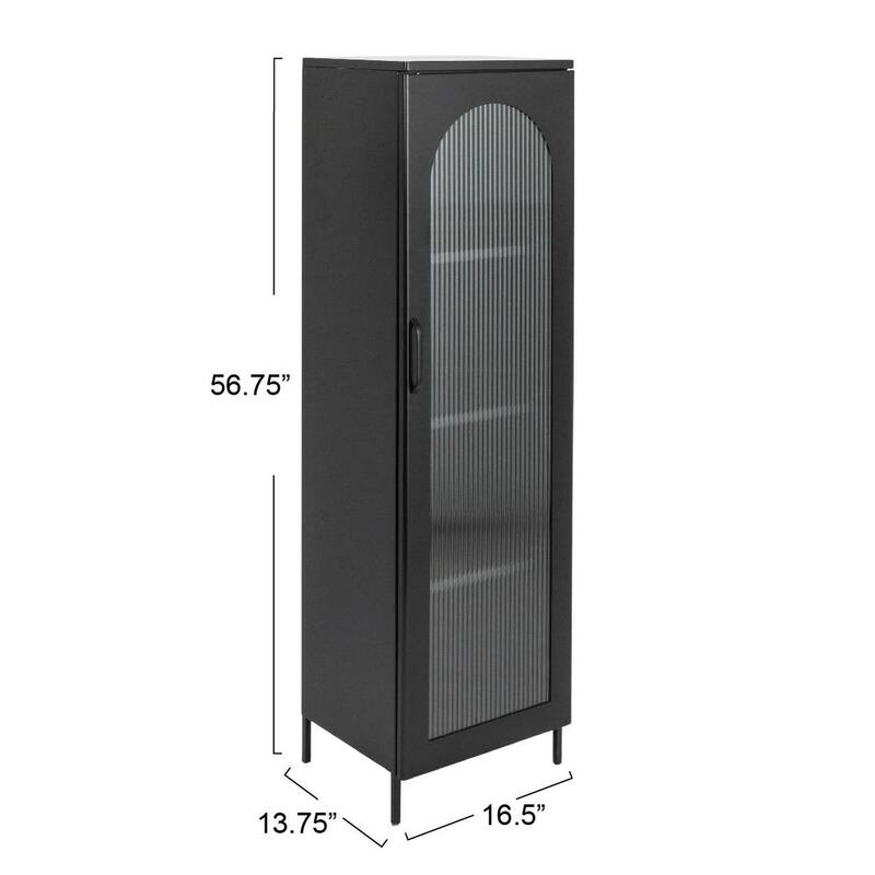 Solstice Metal Cabinet with 3 Adjustable Storage Shelves and Arched Glass Door