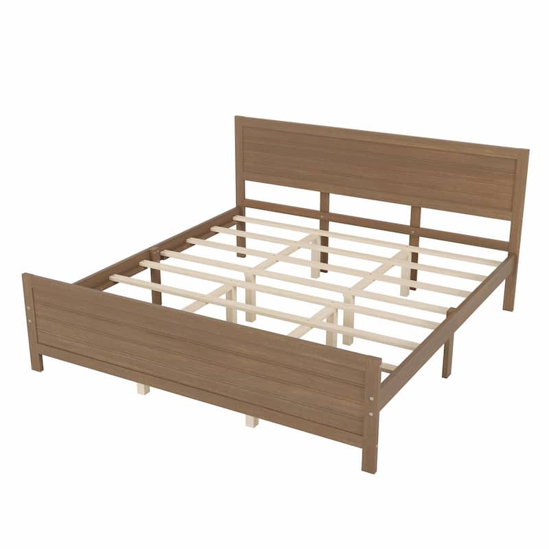Wood Platform Bed Frame with Headboard and Wood Slat Support