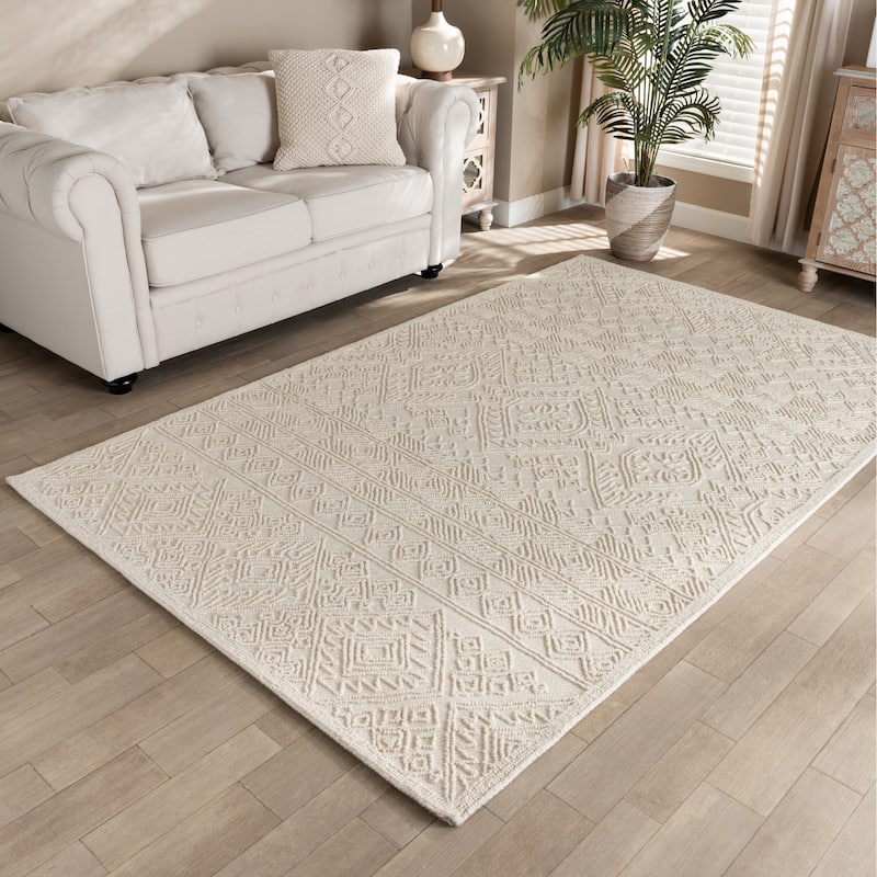 Linwood Modern and Contemporary Ivory Hand-Tufted Wool Area Rug - 5' x 8'/Surplus