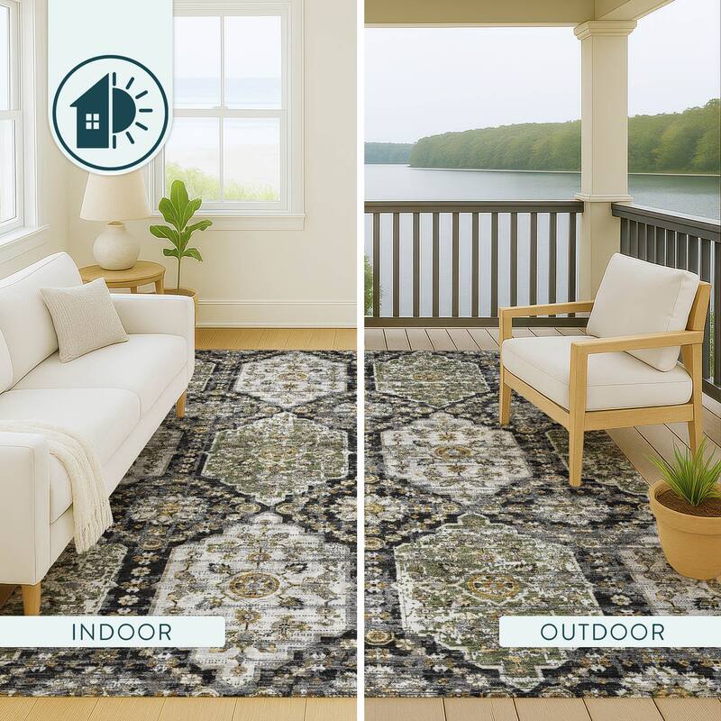 Machine Washable Indoor/ Outdoor Traditional Kiowa Chantille Rug