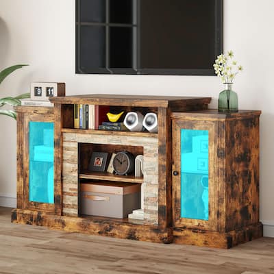 Moasis Farmhouse Modern LED TV Stand Entertainment Center for TVs up to 65-Inch with Glass Doors