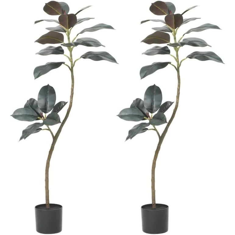2Pack Artificial Rubber Tree,4ft Large Simulated Rubber Tree with Pot - Green