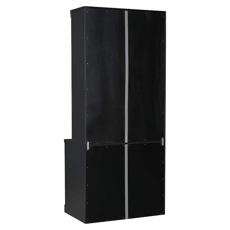 83.4" Tall Bookshelf with LED Lighting, Sliding Doors and Open Shelves