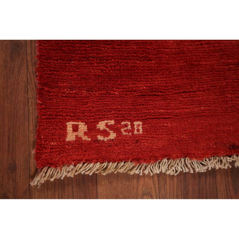 Modern Red Gabbeh Oriental Area Rug Handmade Wool Carpet - 5'5" x 7'5"