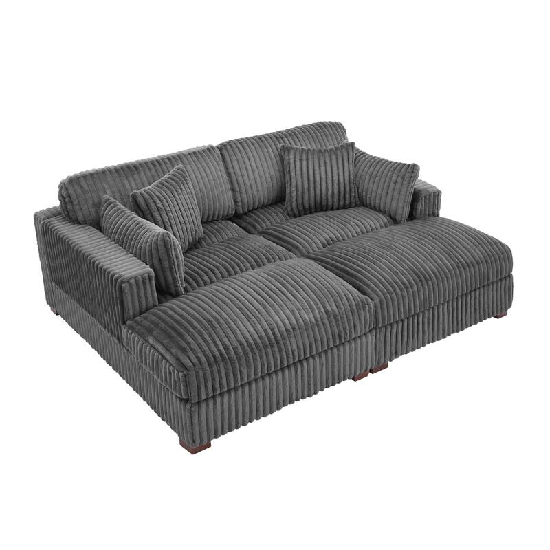 Modern Modular Flannel Fabric Upholstered Sectional Sofa with Square Arm