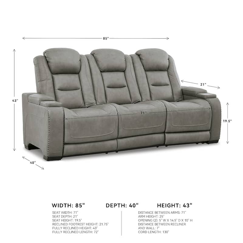 Signature Design by Ashley Man-Den Leather Power Adjustable Dual Reclining Sofa - 85" W x 40" D x 43" H