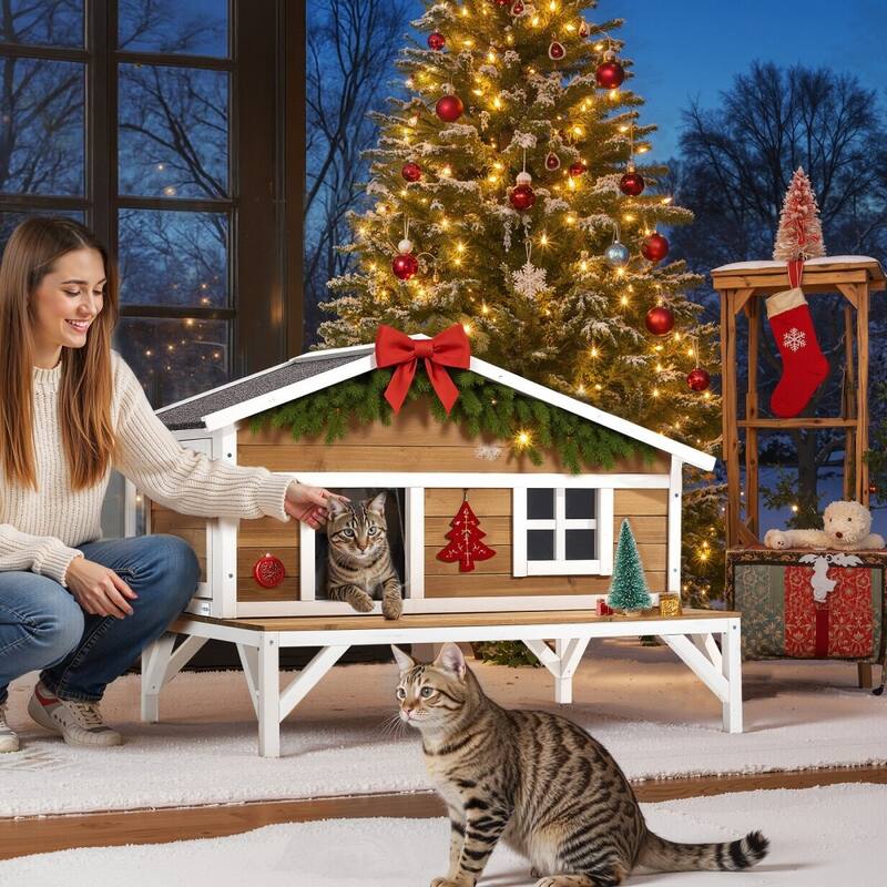 Outdoor Cat House with Insulated Foam Panels and PVC Curtain Weather-Resistant Design