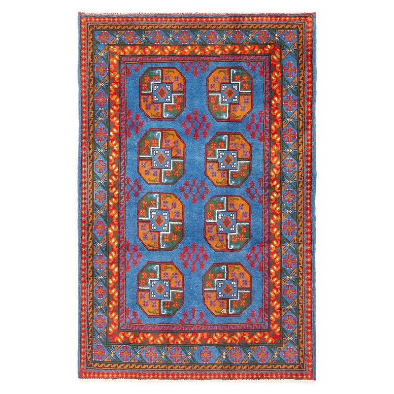 ECARPETGALLERY Hand-knotted Uzbek Kargahi Blue Wool Rug - 4'0 x 6'2 - 4'0 x 6'2 - Blue