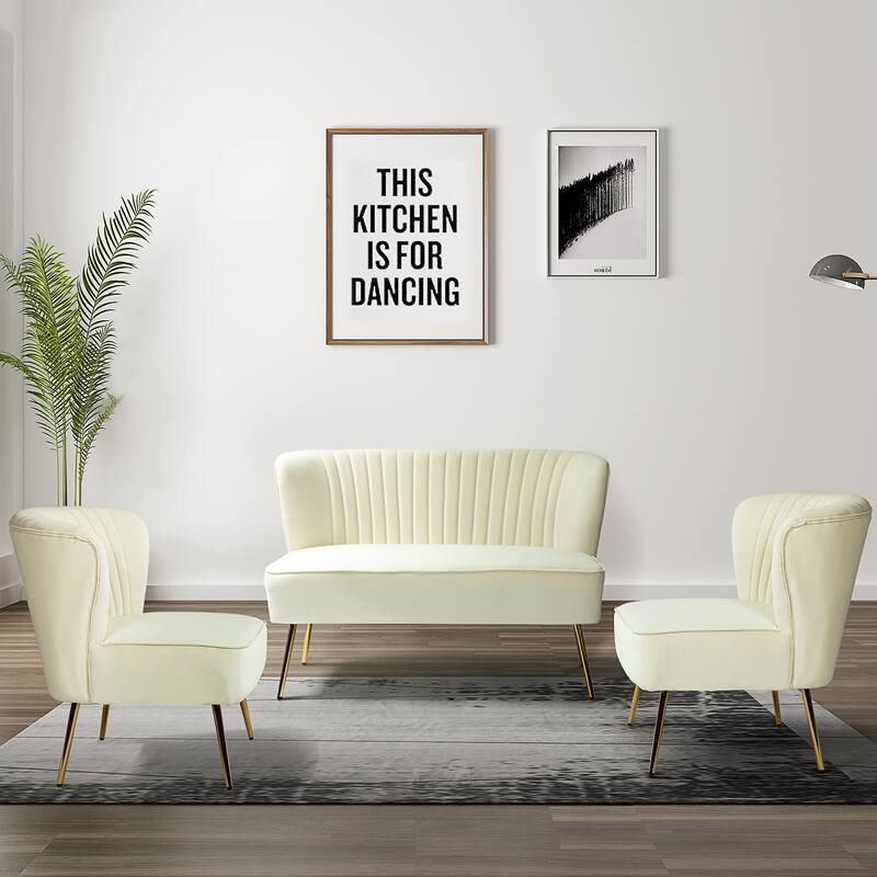 Delicia 3 Piece Living Room Set with Golden Legs by HULALA HOME - IVORY