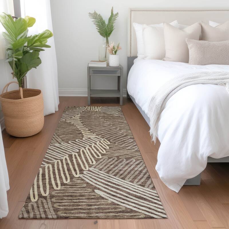Premium Washable Super Soft Contemporary Leaf Mayfield Rug - Chocolate - 2'3" x 7'6"