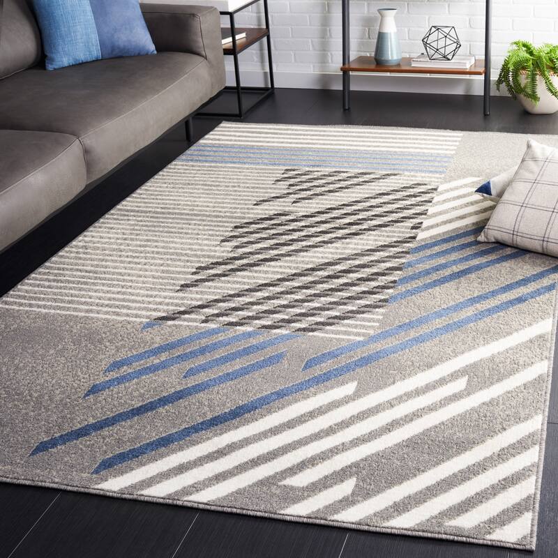 SAFAVIEH Pyramid Claribel Contemporary Rug - 6'7" Square - Grey/Blue Ivory