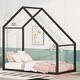 preview thumbnail 1 of 22, Twin Size Floor Bed Metal House Bed with Open Frame and Roof for Kids Black - Twin